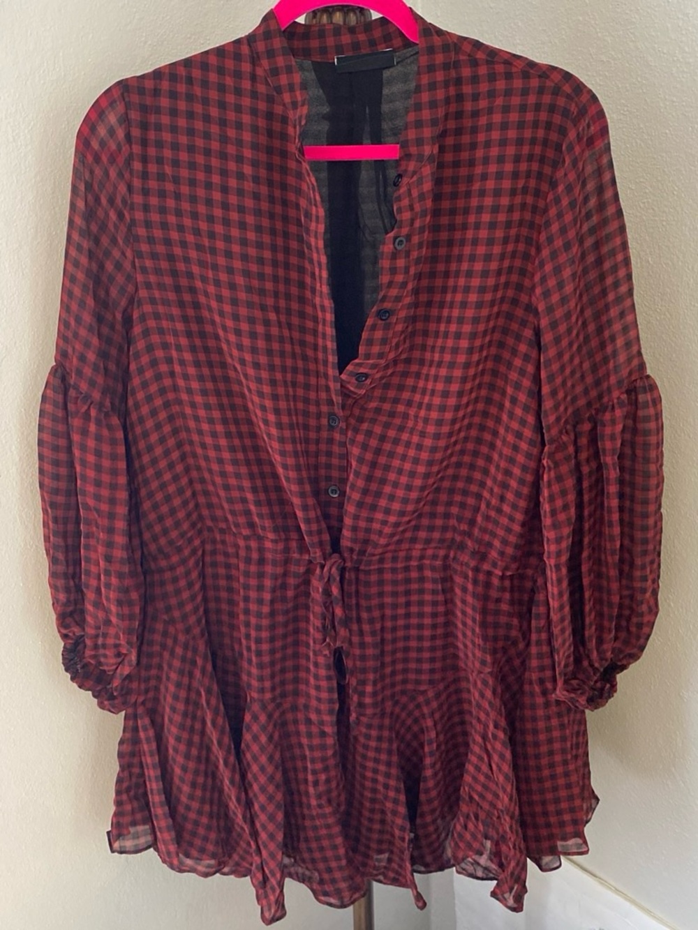 Vici Red and Black Plaid Button-Front Tunic Dress